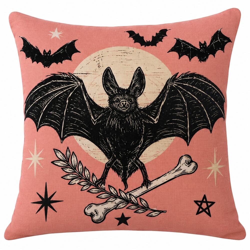 Vintage Style Black Cat Halloween Witchy Pillow